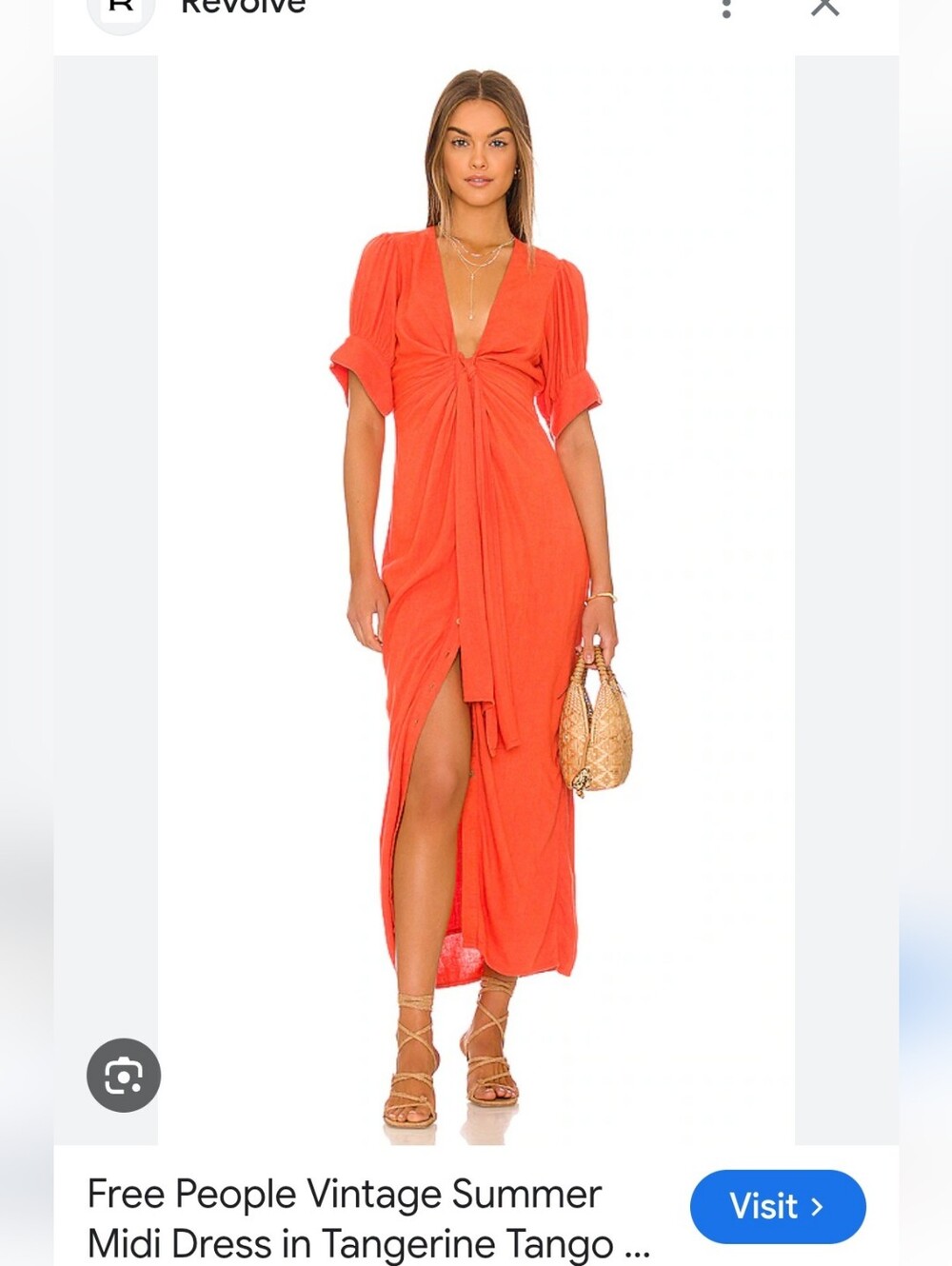 Free People Vintage Summer Midi Dress in Tangerine Tango Size Small